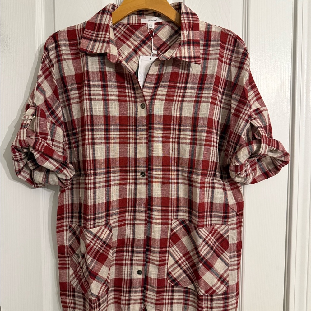 Mittoshop Red and White plaid Button Down Shirt